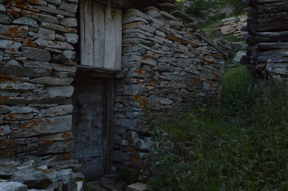 A circa metà percorso si passa attraverso un vecchio villaggio con case di pietra, probabilmente abbandonato. È interessante pensare che qualcuno potesse vivere qua, anche solo per i mesi estivi! Eppure, in Valle d'Aosta è pieno di stalle ad altissime altitudini in montagna! 